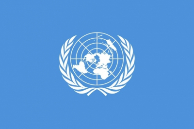 A wreath of olive branches on the UN flag