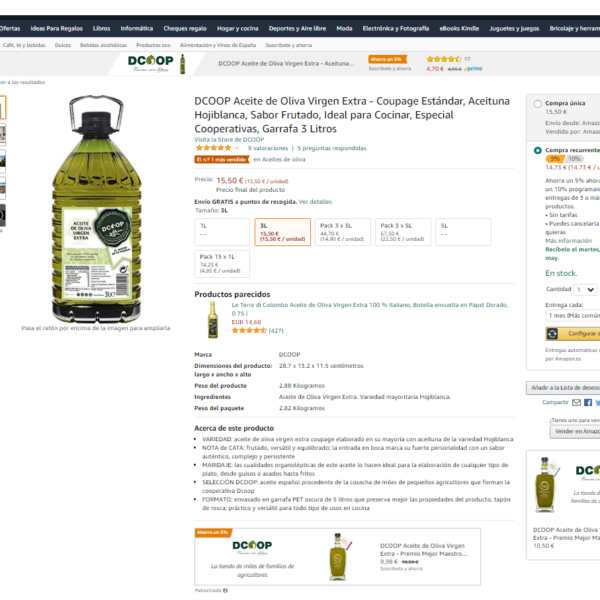 Dcoop, la marca de aceite más vendida en Amazon España