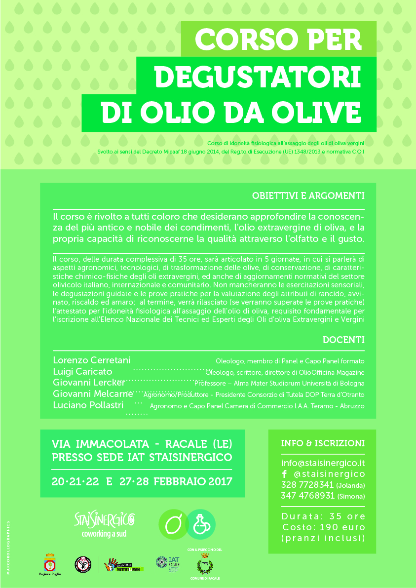 A Racale Stai Sinergico organizza un corso di idoneità fisiologica all’assaggio degli oli di oliva vergini