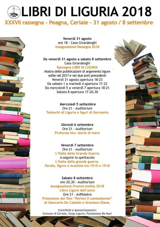 Peagna di Ceriale, inizia la XXXVII rassegna Libri di Liguria