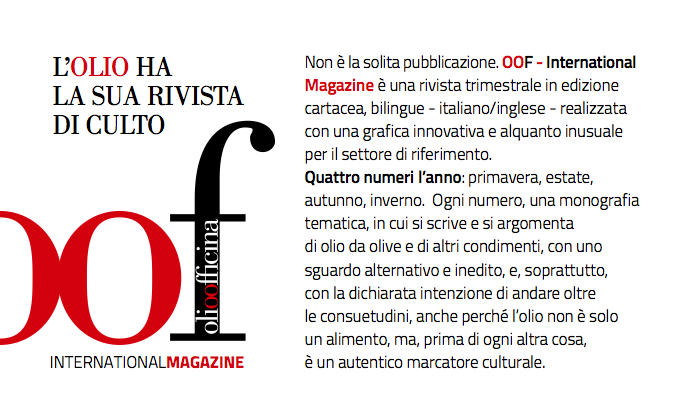 Campagna abbonamenti al trimestrale OOF International Magazine, edito da Olio Officina