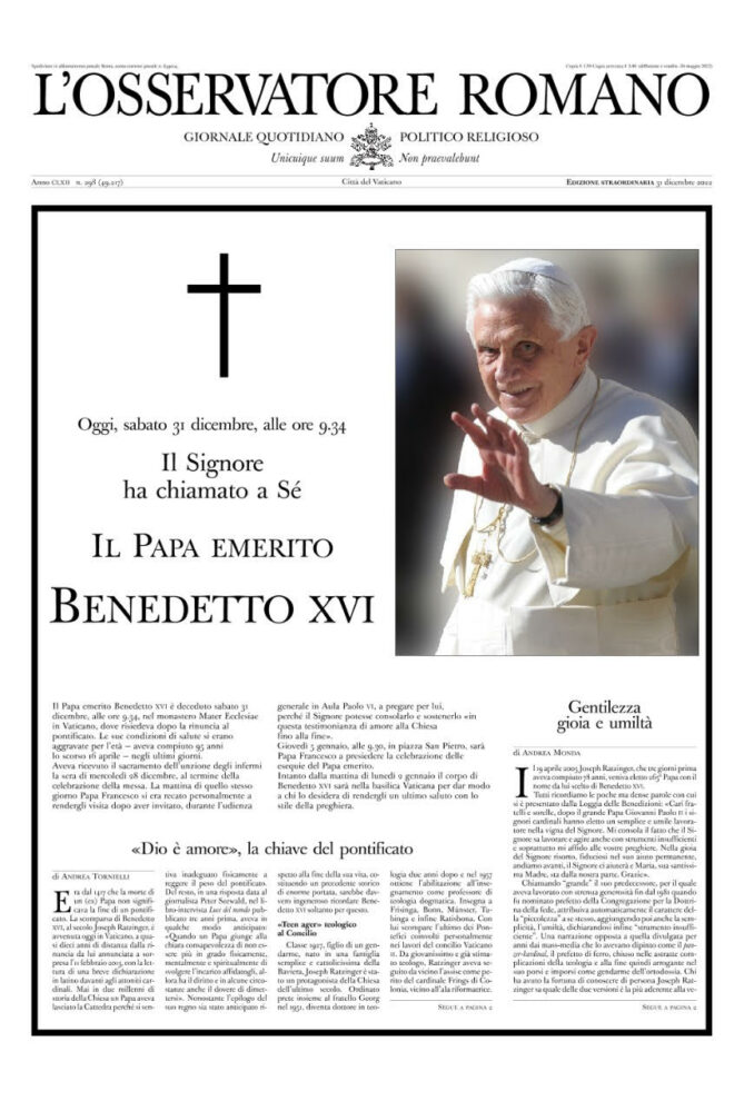 L’olio e l’olivo nelle parole del Papa emerito Benedetto XVI